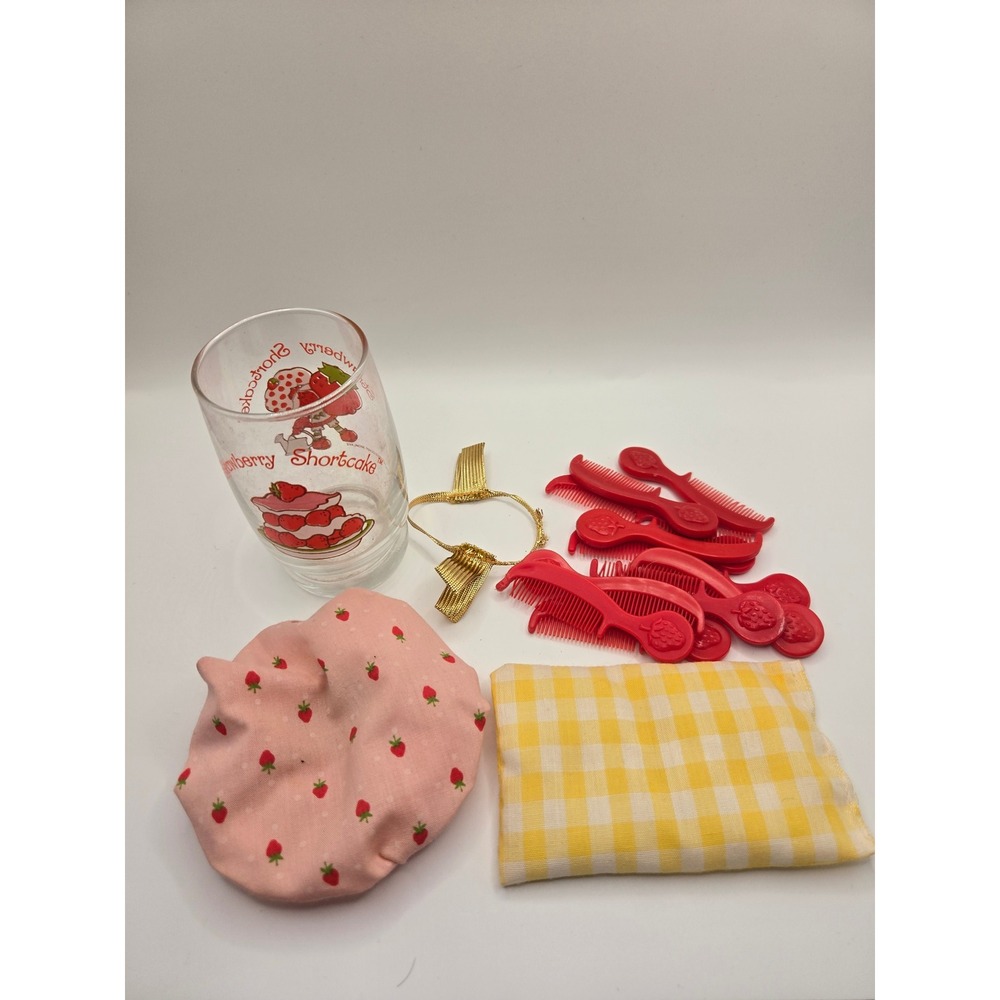 Vintage 1980 Strawberry Shortcake Juice Glass and Doll Accessory Lot 11pc
